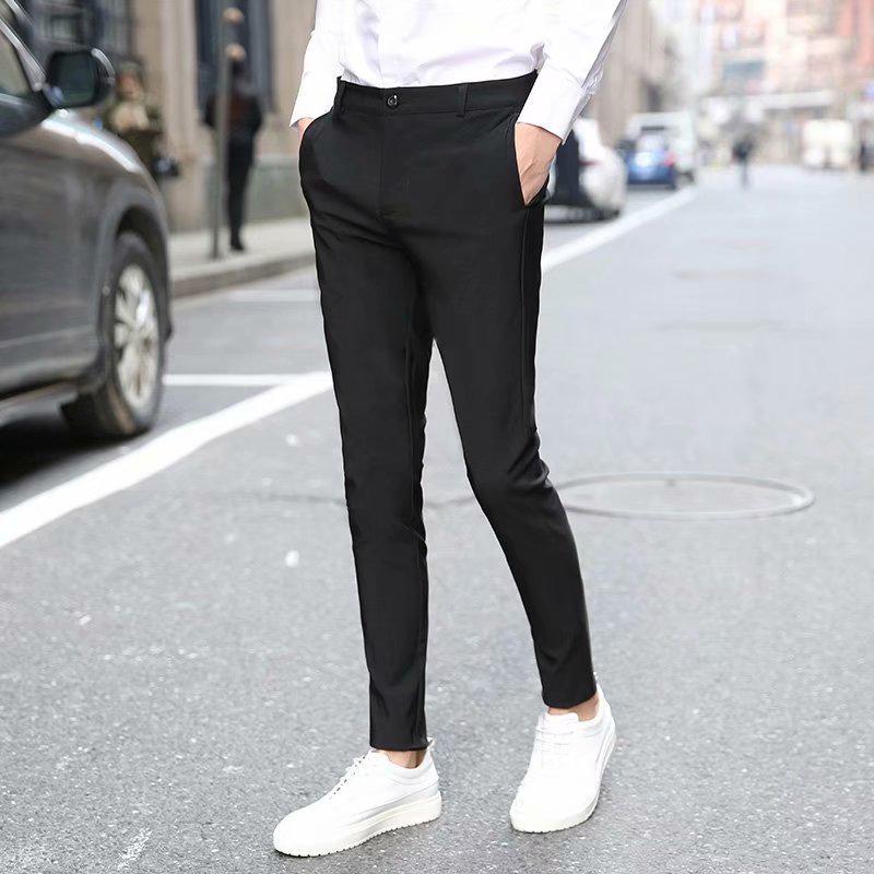 

Мужские облегающие черные брюки с 9-точечным узором — корейский стиль, универсальные для весны/осени 29 чёрный