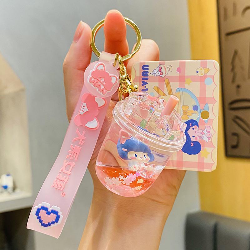 Pendant Girl Figure Dog Keychain Floating Bottle Design Car Key Gift Accessories