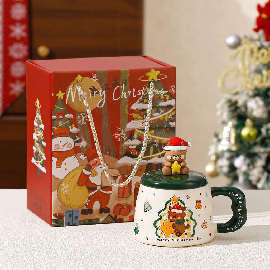 2025 Christmas Cup Creative Mug with Lid Breakfast Cup Ceramic Coffee Cup High Value Birthday Gift