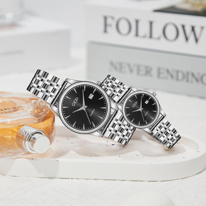 Couple Classic Steel Belt Watch Simple High-End Calendar Waterproof Quartz Watch High-Value Watch