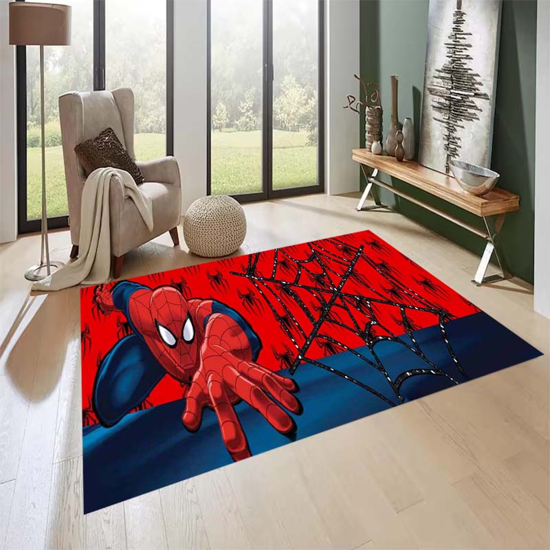 New custom-designed, cool Spider-Man rugs are available for your entryway, bathroom, and bedroom – featuring a spiderweb pattern