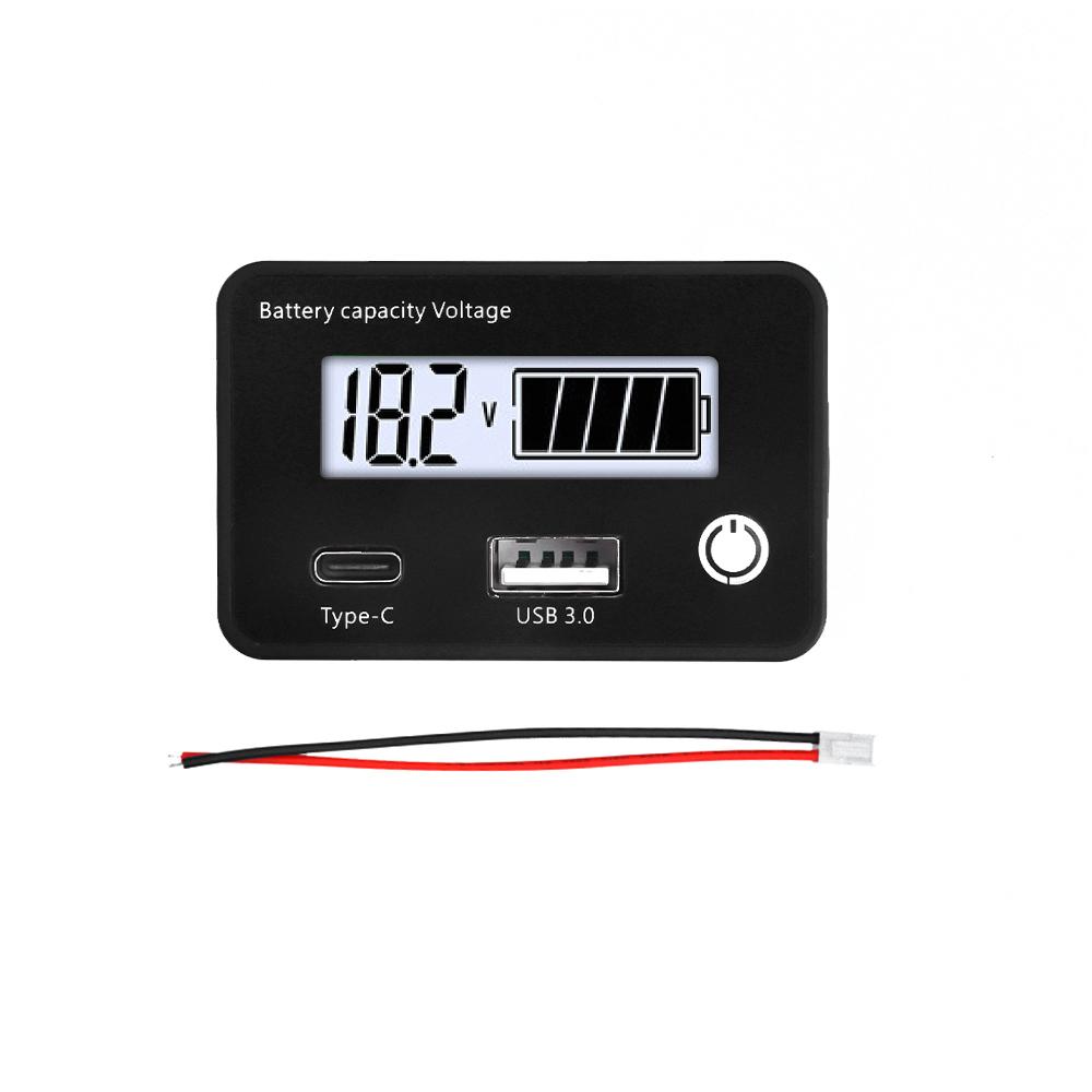 

6140 DC8-30V Lead-acid Lithium Iron Battery Capacity Indicator Digital Voltmeter Voltage Tester Instrument Tool USB+Tpye-C білий