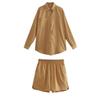 Spring New Women's Clothing Hong Kong Style Comfortable Lapel Long Sleeves Stripes Shirt + Casual Loose Stripes Shorts Suit
