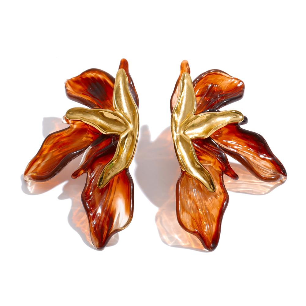 

Yhpup Amber Pink Green Color Acrylic Resin Flower Stud Earrings 18K Gold Color Stainless Steel Summer Popular Jewelry PVD Plated