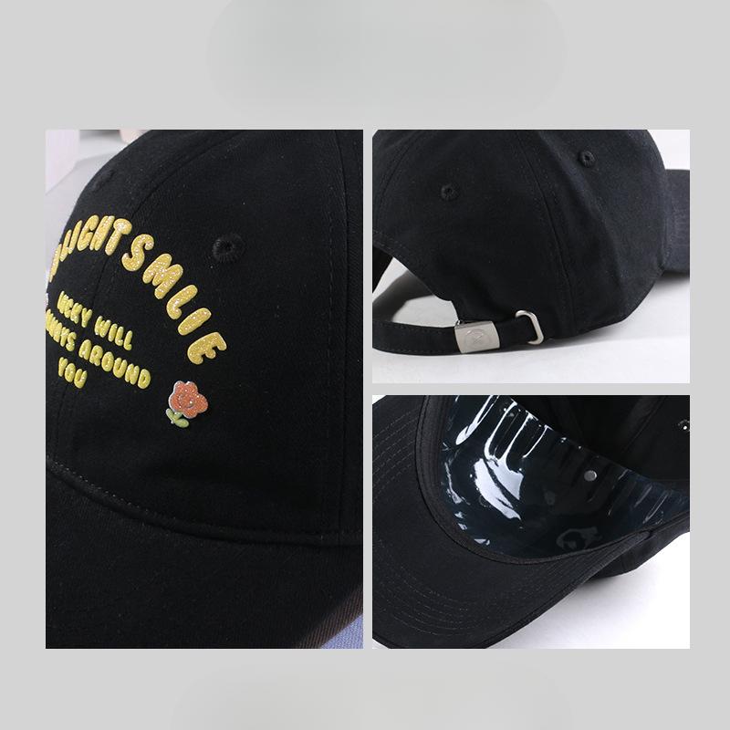Casquette de baseball à fleurs et lettres Fille Mignonne Montrant Petit Été Protection Solaire Chapeau de Soleil Couple Étudiant Décontracté Casquette de Baseball