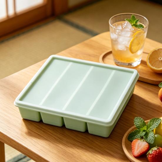 Ice Cube Mold Silicone Freezer Tray with Lid Multi-Compartment Ice Cube Tray for Freezing Long Ice Cubes Broth