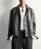Men's lapel leather jacket, black minimalist short coat/retro tooling leather jacket men