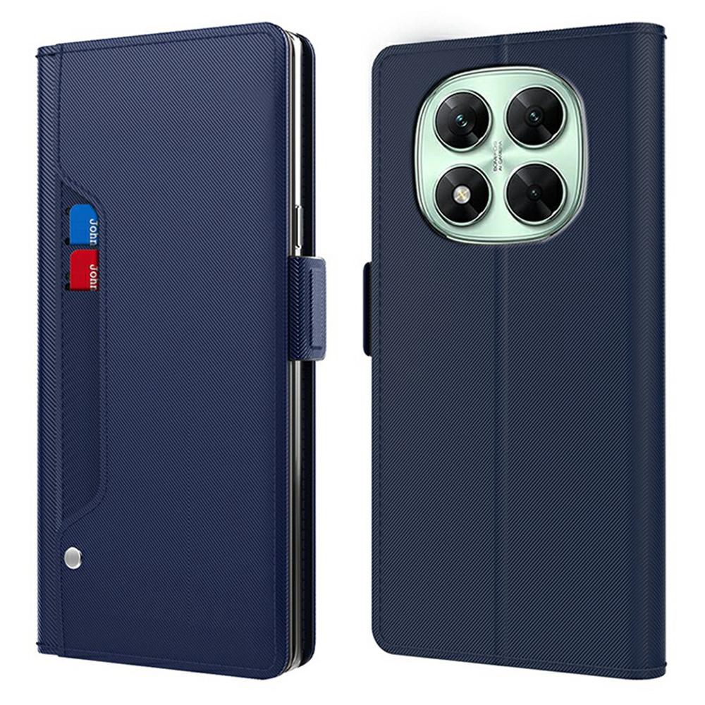 

For Xiaomi Redmi Note 14 Pro 4G Case Stand PU Leather Phone Cover Card Holder Mirror Blue