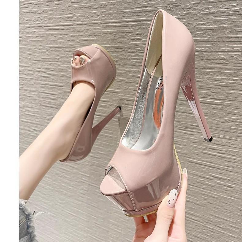 Podpatky nové 15cm super vysoký podpatek sexy tenký podpatek rybí ústa lakovaná kůže lodičky boty na přehlídkové molo móda