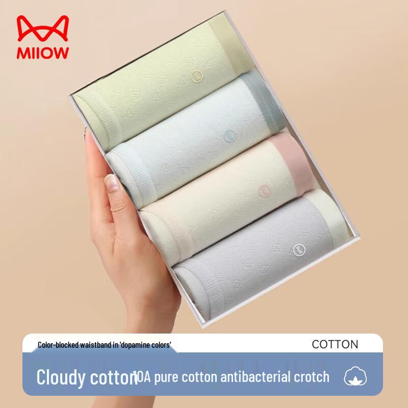 MaoRen Women's Pure Cotton Jacquard Underwear 4-Pack