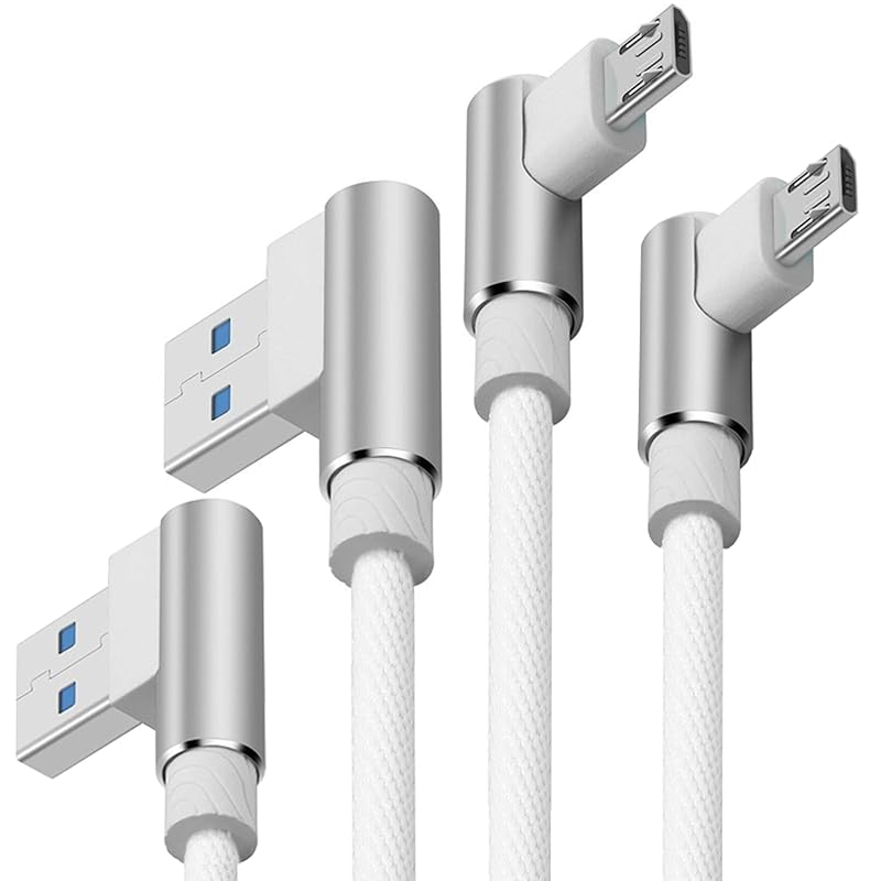 

[LALASTA] USB cable L-shape micro USB 2 pieces set white 1m + 3m Total of 2 pieces (microUSB, white silver)