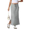 Womens Casual Maxi Skirts  High Waist Trendy Drawstring Side Slit Skirts With Pockets