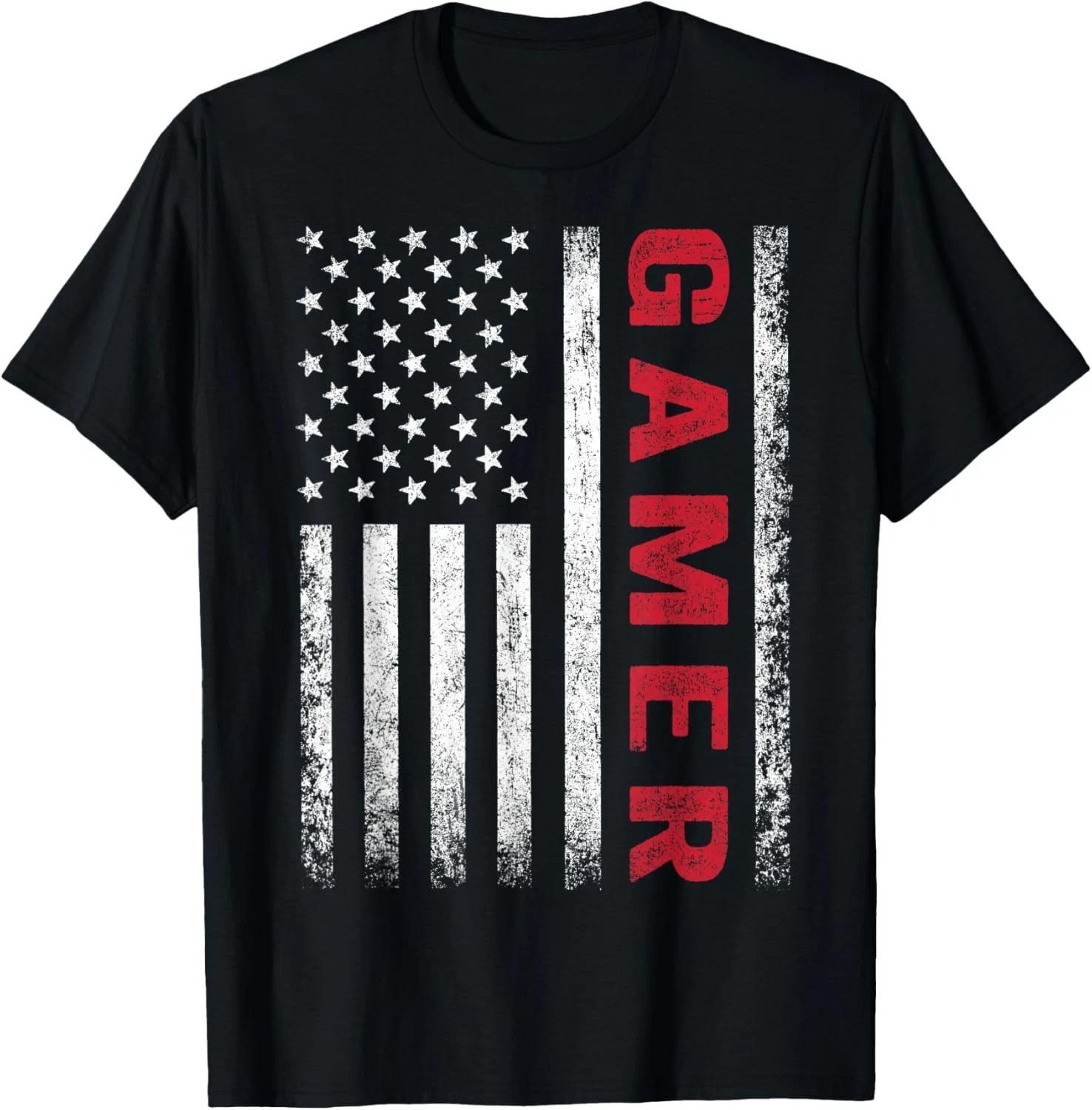American Flag Funny Gamer Gift Video Games Boys Men Gaming Gift Unisex T-Shirt S