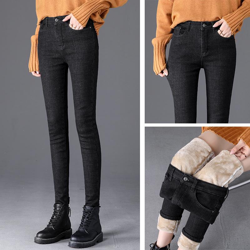 High-Waisted Plus-Velvet Skinny Jeans for Women - New Autumn/Winter Style, Light-Colored, Slimming, Elastic, Thickened, Self-Heating Small-Leg Pants