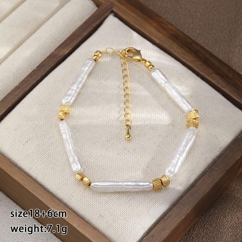 Baroque Freshwater Pearl Bracelet Women Geometric Design Elegant Minimalist Jewelry Handmade Beaded Accessory Baroque Freshwater Pearl Alloy Jewelry NL03732B