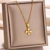 Stainless Steel Luck Clover Pendant Necklaces For Women Vintage Gold Color Flower Charm Clavicle Chain Jewelry Accessories Gift