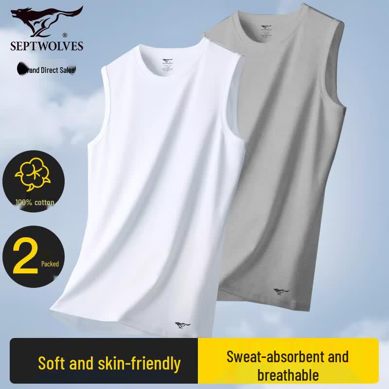Septwolves Men s 100% Cotton Wide Shoulder Vest 2XL