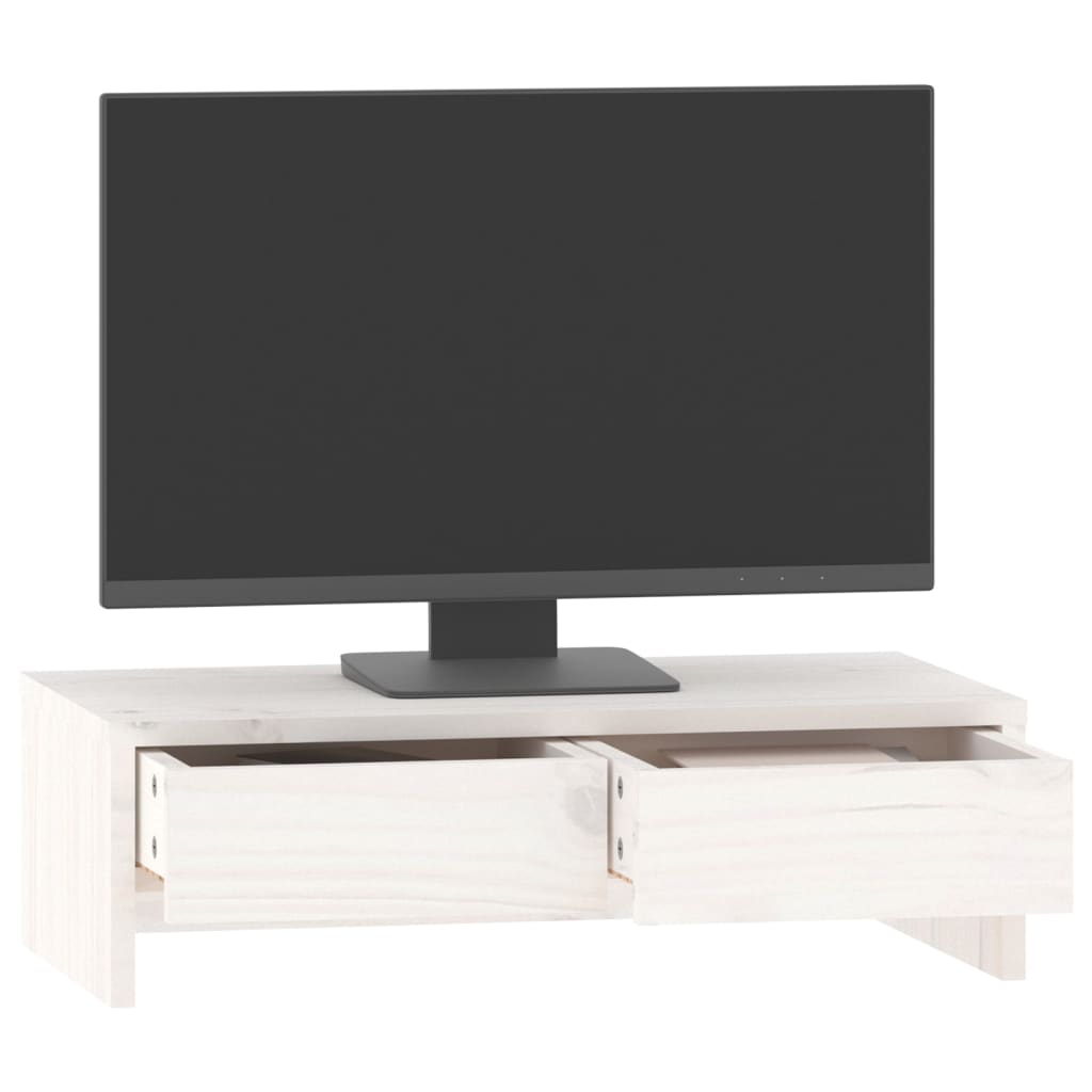 Vidaxl Podstawka Na Monitor, Biała, 50X27X15 Cm, Lite Drewno Sosnowe