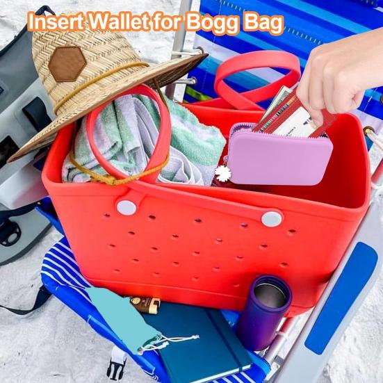 Mini-Silikontasche für Bogg Bag, wasserdicht, mit Reißverschluss, tragbar, einfarbig, Strandhandtasche, Kosmetiktasche, Telefonhalter, Steckfach, Geldbörse