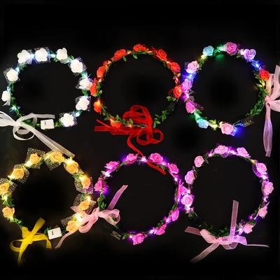 10pcs Light Up Flower Crown Headbands LED Glowing Garland Wedding Party Crown Flower Headband for Birthday Festival Party