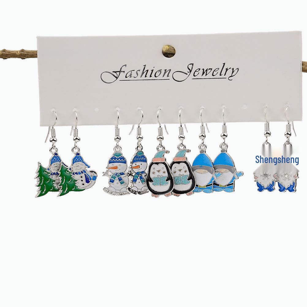 

Cross-border Winter Penguin & Snowman Earrings: Cute Santa Claus Cartoon Pendant