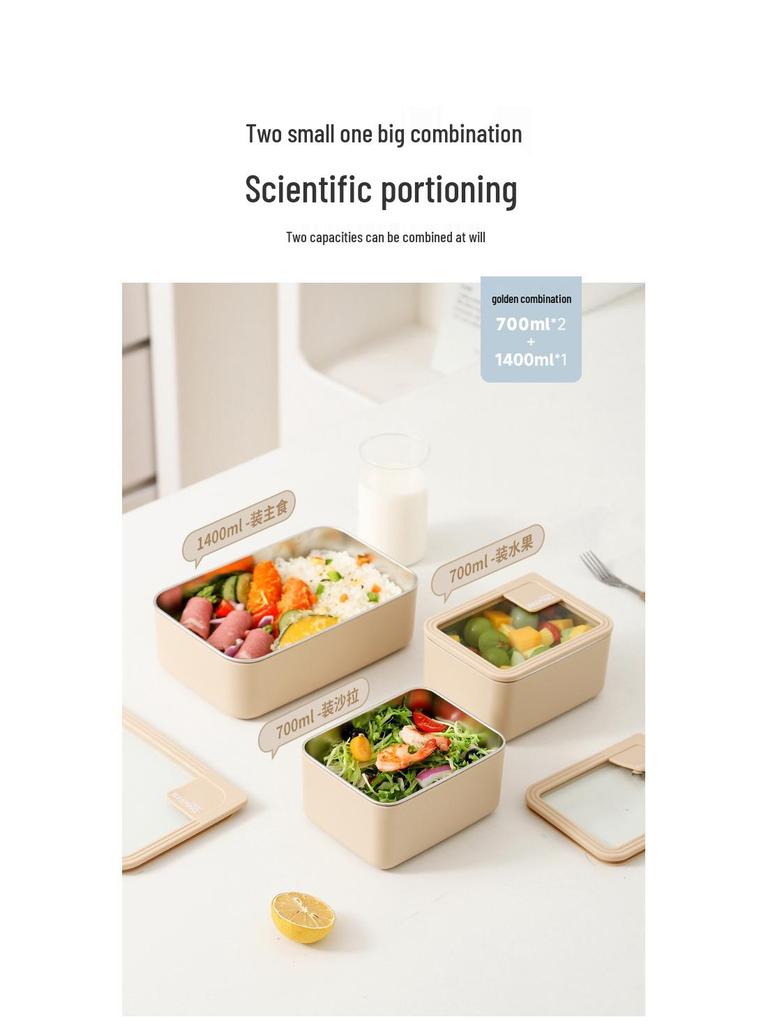 Korean Stainless Steel & Glass Airtight Lunch Box, Square Bento Food Container for Students
