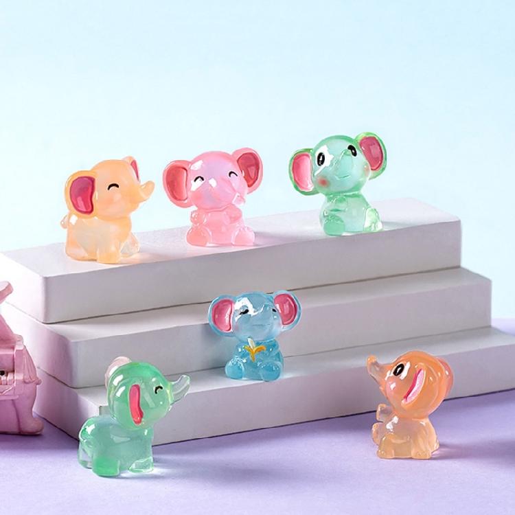 Resin Figurines Miniatures Elephant Glowing At Night Fairy Garden Decoration