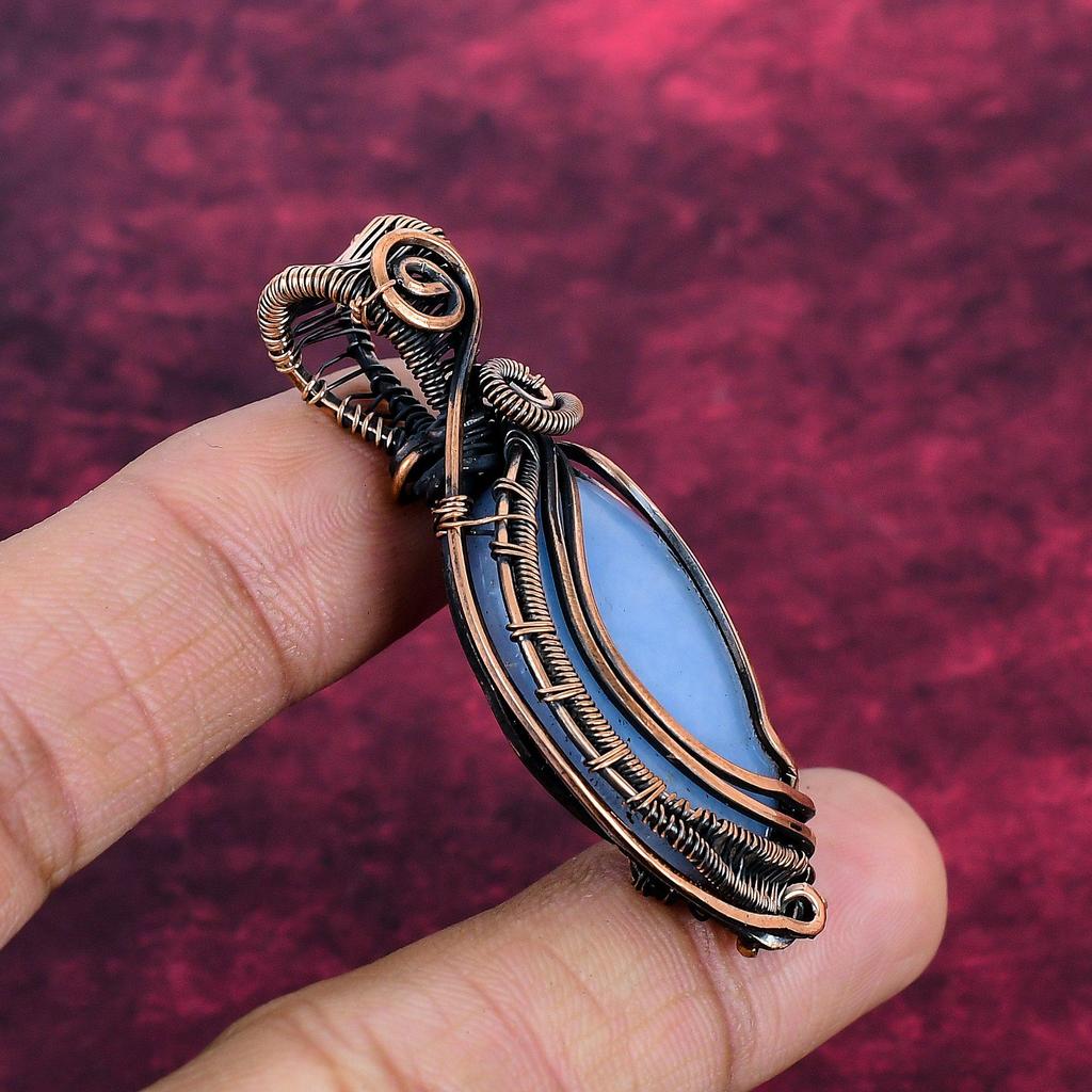 Angelite Gemstone Pendant Copper Wire Wrapped Handmade Pendant Designer Jewelry