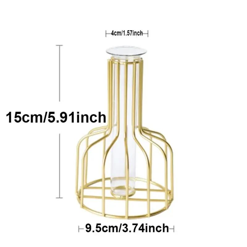 1 Set Of Gold Wrought Iron Metal Vase Hydroponic Container Test Tube Vase Living Room Illustration Decoration Flower Decor