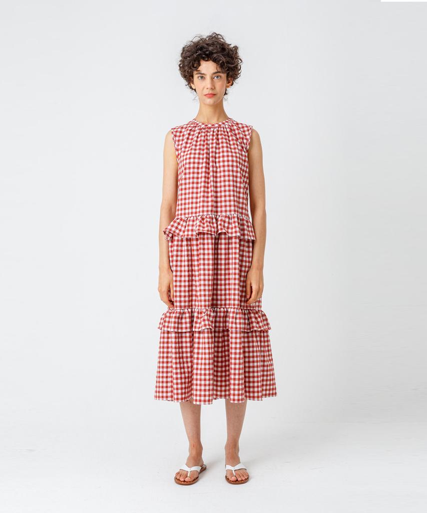 Page Check Frill Dress_Wine