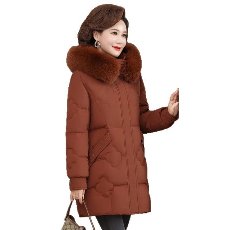 New down jacket mother women's clothing medium and old winter medium and long thickened fox fur collar white duck down jacket