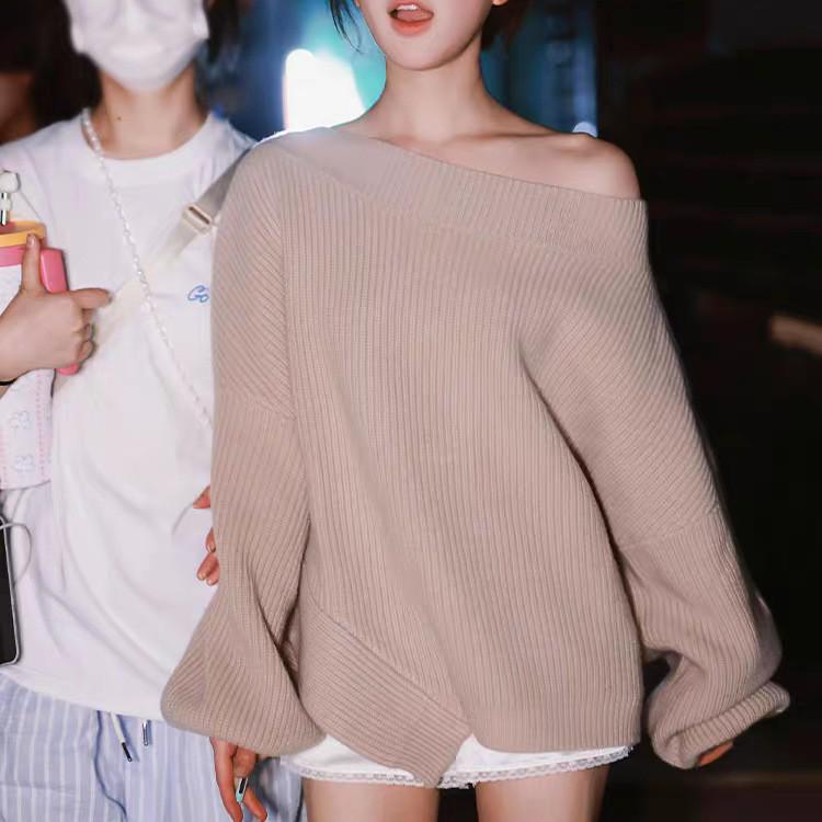 Zhao Lusi Style Off-Shoulder Sweater - Women's Autumn/Winter Loose Knit Top