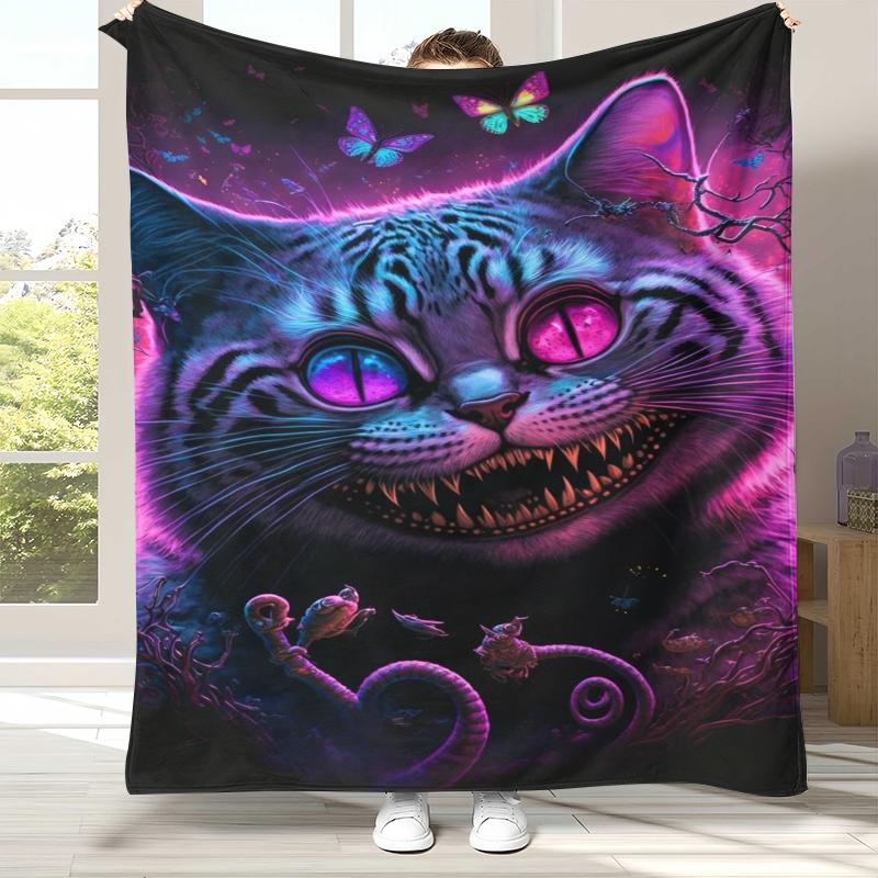 Alice In Wonderland Cartoon Cheshire Cat Flannel Blanket,Ultra Soft Warm Plush Throw for Home Bedroom Bed Sofa Cover Kid Gift