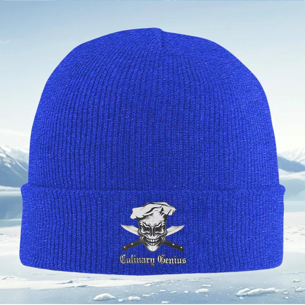 Skull Chef Knives Culinary Genius Logo Unisex Women Unisex Knitted Hat Beanie Pullover Cap Winter Thermal Warm Christmas Outdoor Cy