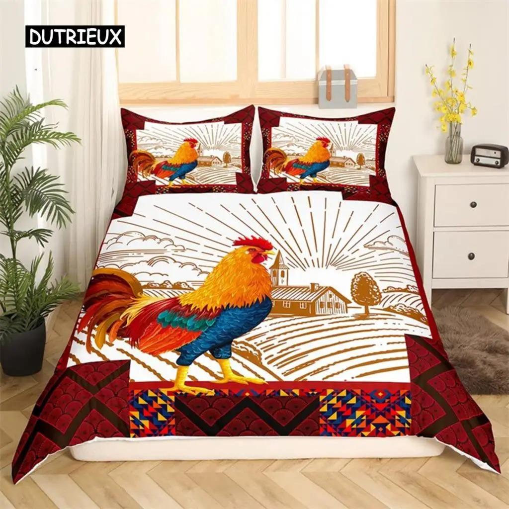 Set de lenjerie de pat cu pui, Queen Farmhouse, animale, pilotă, husă, găină, cocoș, pui, cuvertură, pentru fete, adolescenți, femei, dormitor, decor