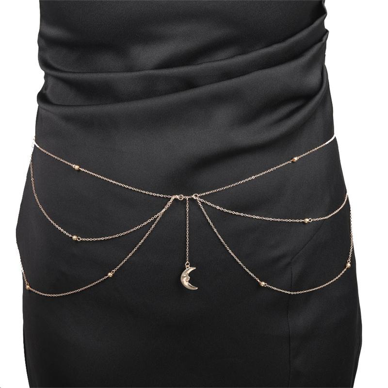 

Simple Boho Moon Chain Waist Belt Sexy Lingerie Women Rhinestone Belly Body Jewelry Bikini Summer Accessories