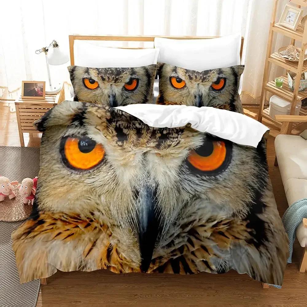 Owl Duvet Cover Set Microfiber Cute White Owl Comforter Cover Bird Animal Quilt Cover For Boys Teens Adults Double Queen Size