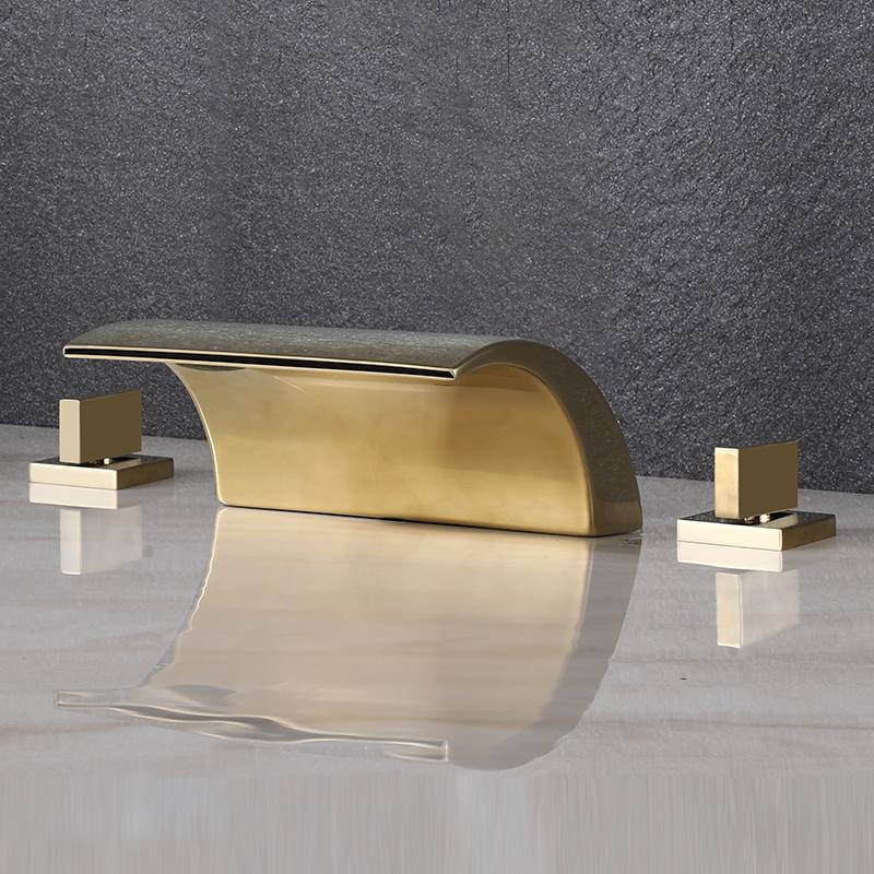 Brushed Gold/Black/Chrome Bathroom Bathtub Faucet Brass Double Handle Waterfall Water Bath Faucet Split Shower Faucet