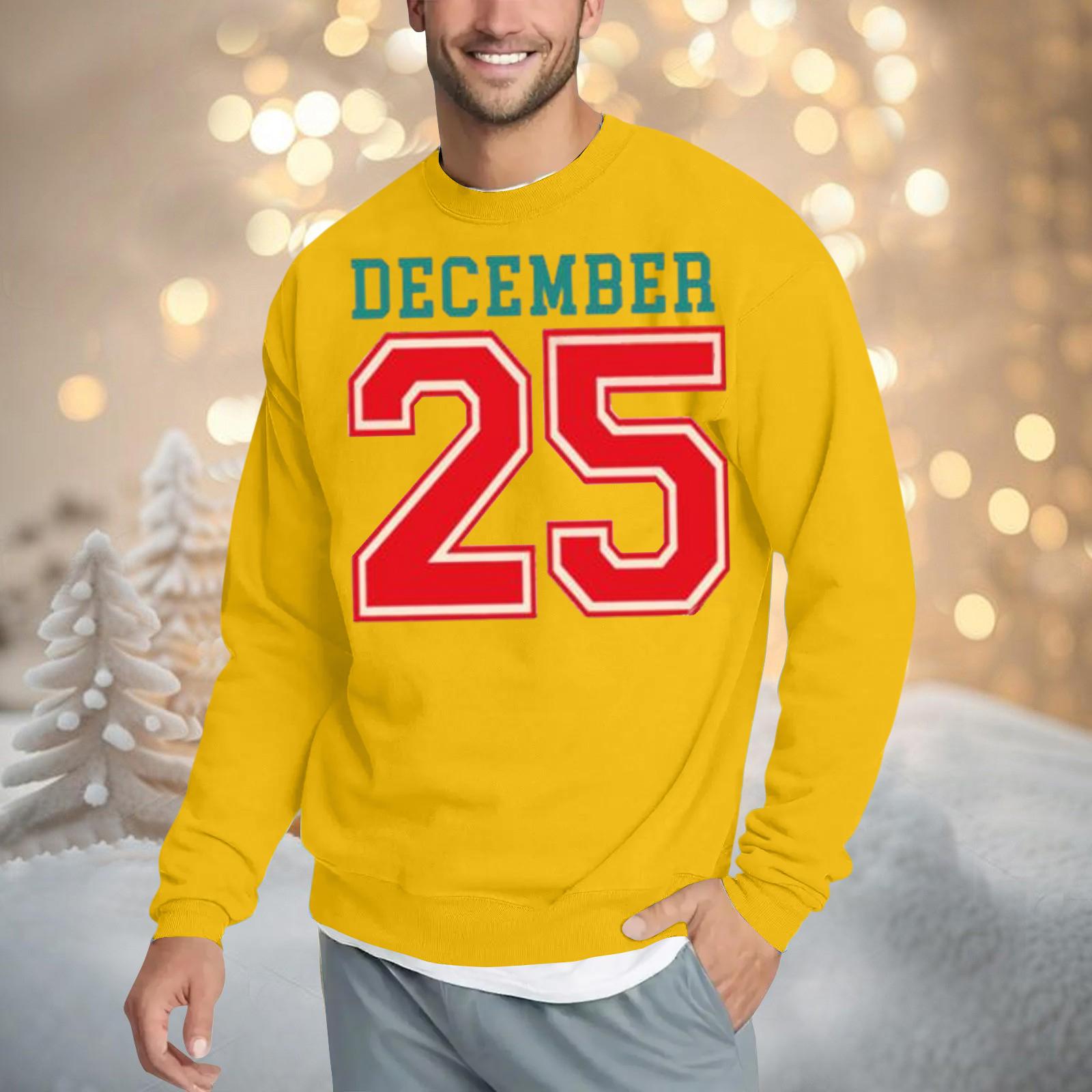 

Мужской свитшот свободного кроя с круглым вырезом и рождественским принтом XL жёлтый