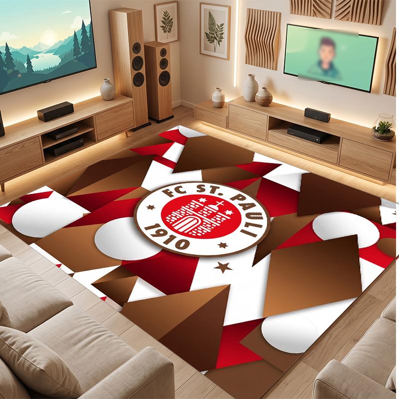 FC St. Pauli Voetbal Print Kristalfluweel Tapijt, Comfortabel Waterabsorberend Antislip Binnen Vloerkleed