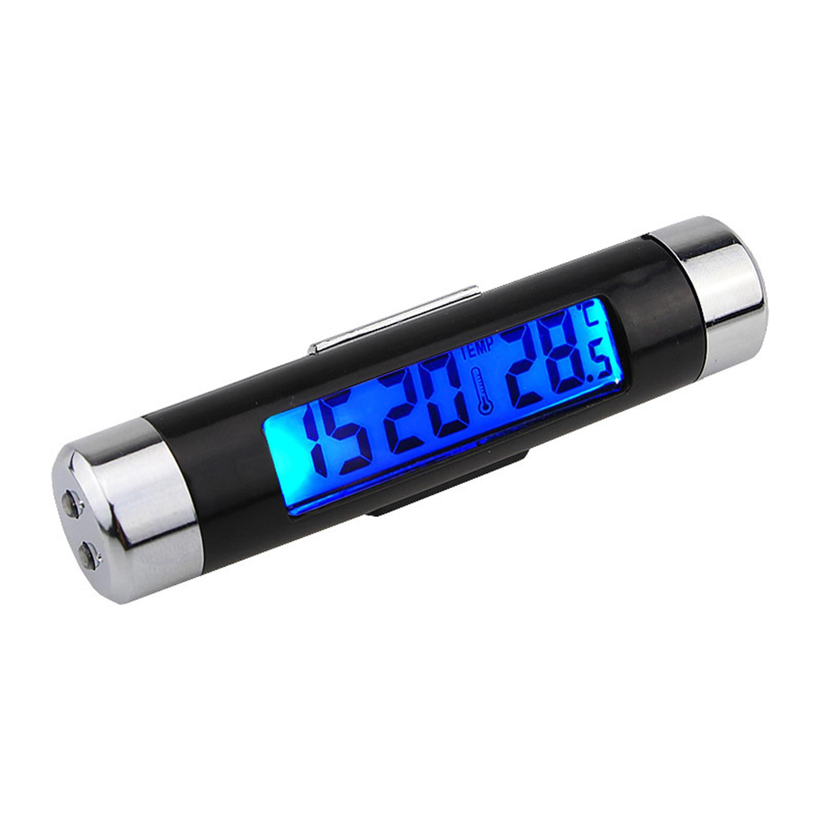 

2 in 1 Car Clock Temperature Meter Gauge Air Outlets Clip on LED Digital Display Thermometer with Blue Backlight 12H чёрный