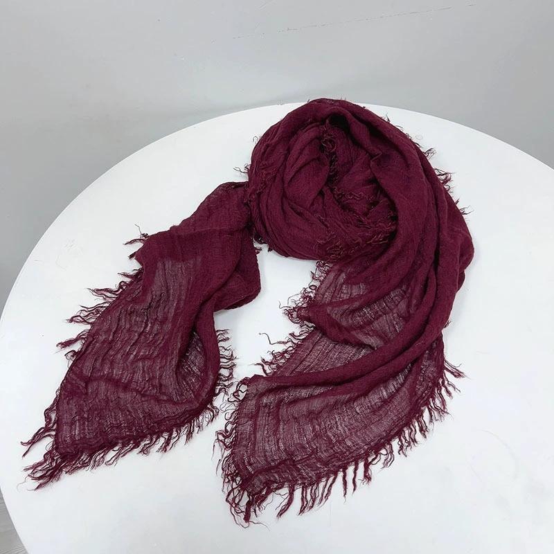 High Quality Comfortable Nice 140*140cmSolid Color Linen Scarf Spring and Summer Thin Breathable Square Shawl Scarf With Tassel