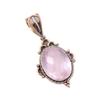 Natural Rose Quartz 925 Solid Sterling Silver Jewelry TwoTone Pendant 1.50" g4L23