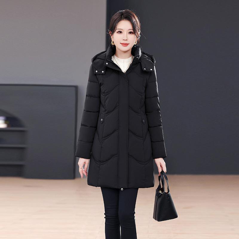 Winter new small warm thickened down cotton-padded jacket medium and long fashionable versatile cotton-padded jacket women's clothing