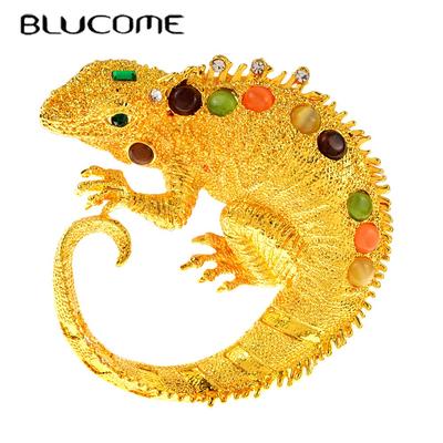 Vintage Metal Large Lizard Opal Pins For Women Cute Animal Brooches Jewelry Good Gift 2023 Coat Accessories