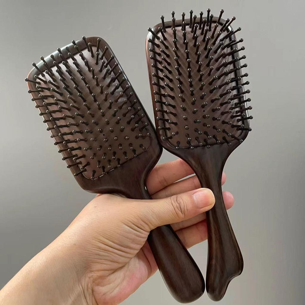 Große Ebenholz-Paddelbürste mit natürlichem Luftpolster für Kopfhautmassage und Locken