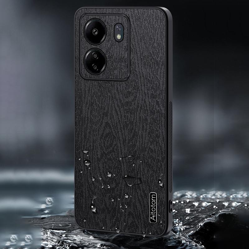 For Xiaomi Redmi 13C 4G/Poco C65 4G Wood Texture PU Leather Coated PC+TPU Cell Phone Case