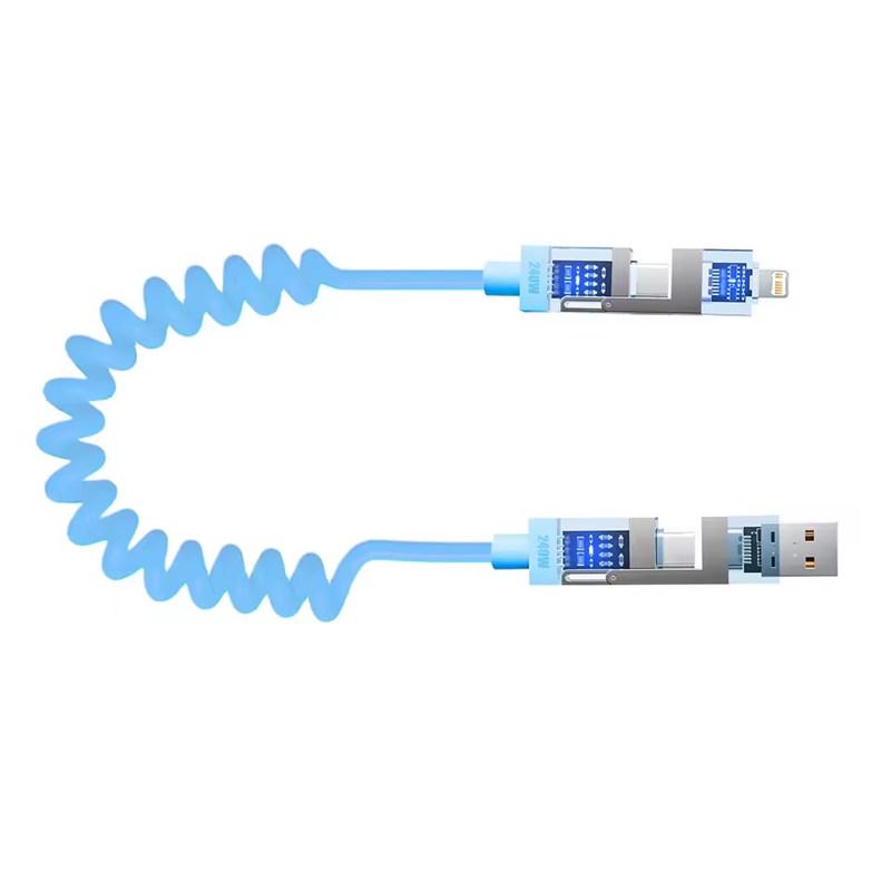 240W 4-in-1 Retractable spring super fast charging data cable For iPhone15 16 Samsung supports carplay data cable