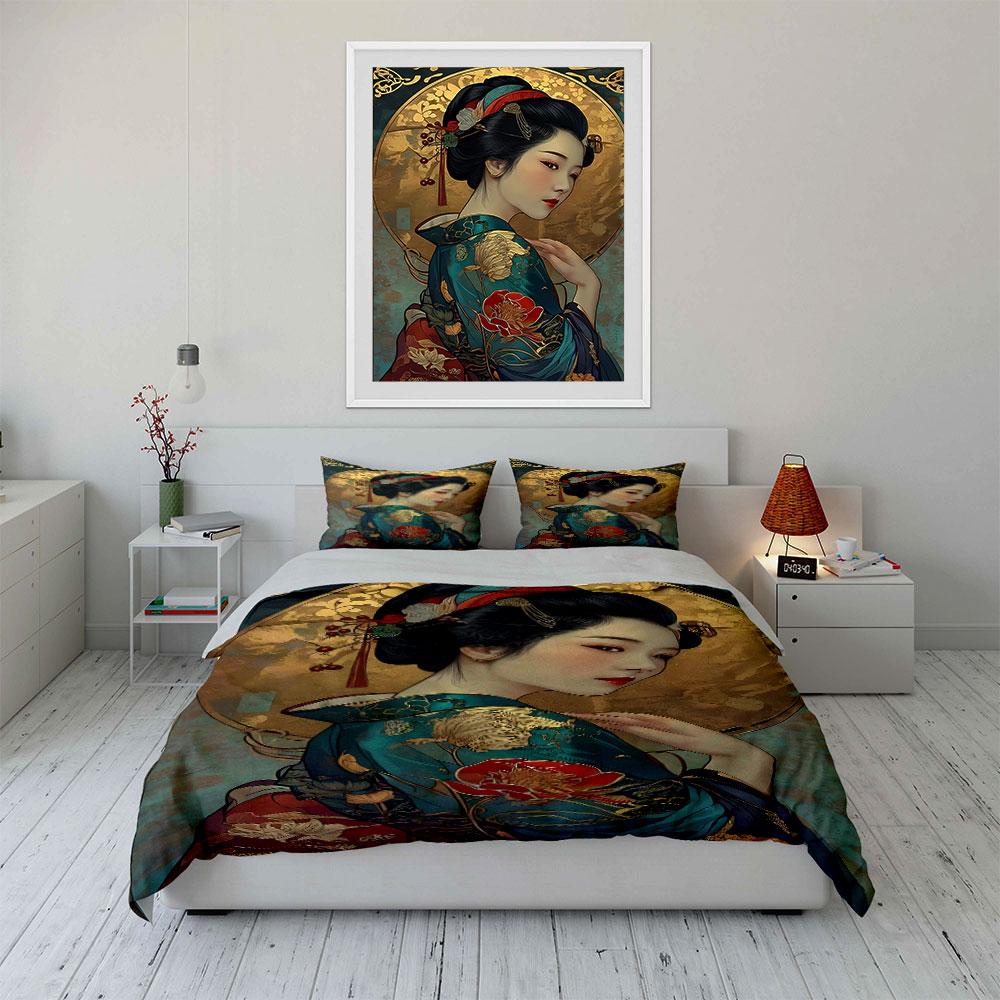 Geisha portrait with flowers. Bedding sets Duvet cover sets Duvet covers Pillowcases(1 * Duvet Cover 2 * Pillowcases without duvet insert)