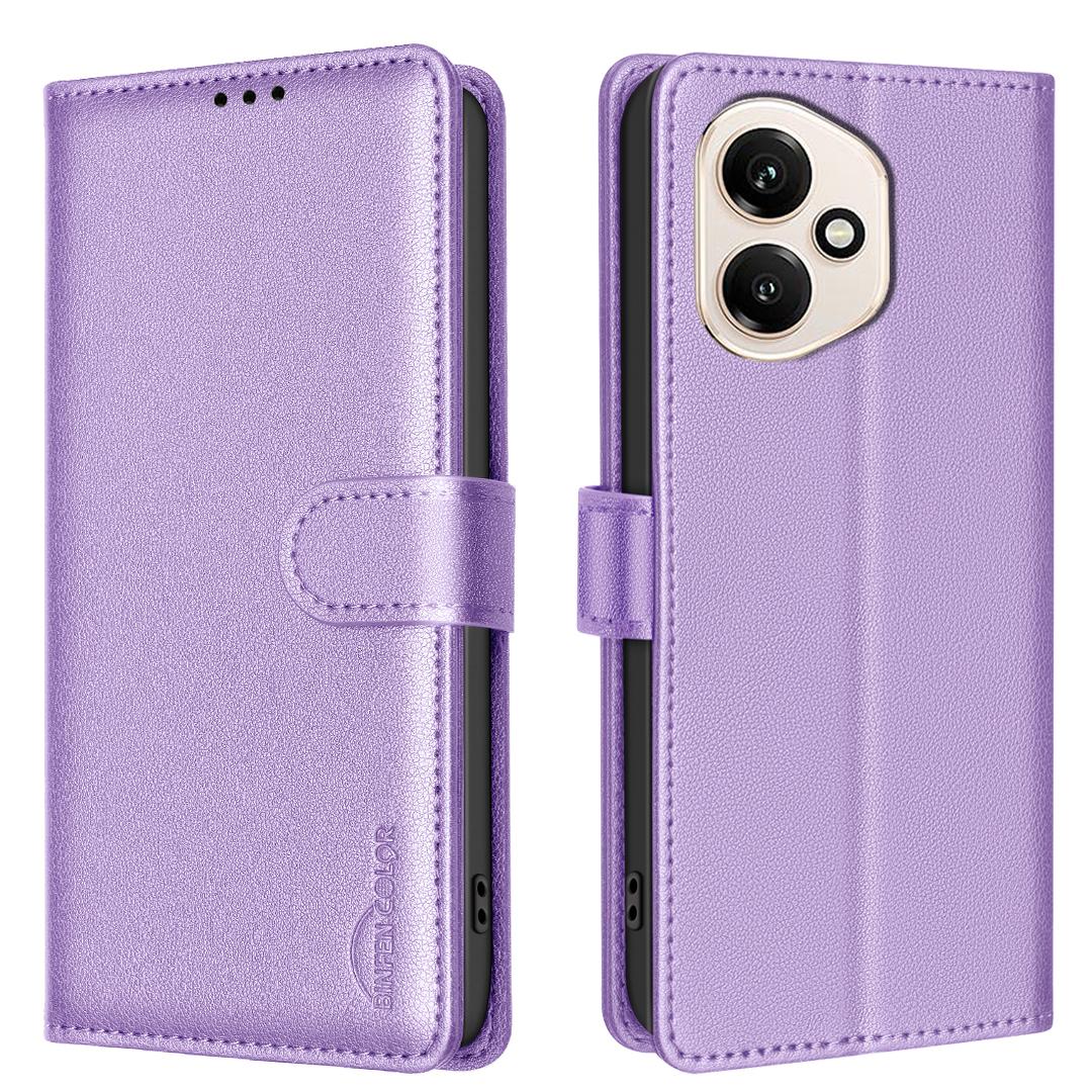 

Для Honor 400 5G (Глобальный) Кожаный чехол BINFEN COLOR BF32 Кошелек с RFID-блокировкой Чехол для телефона Purple